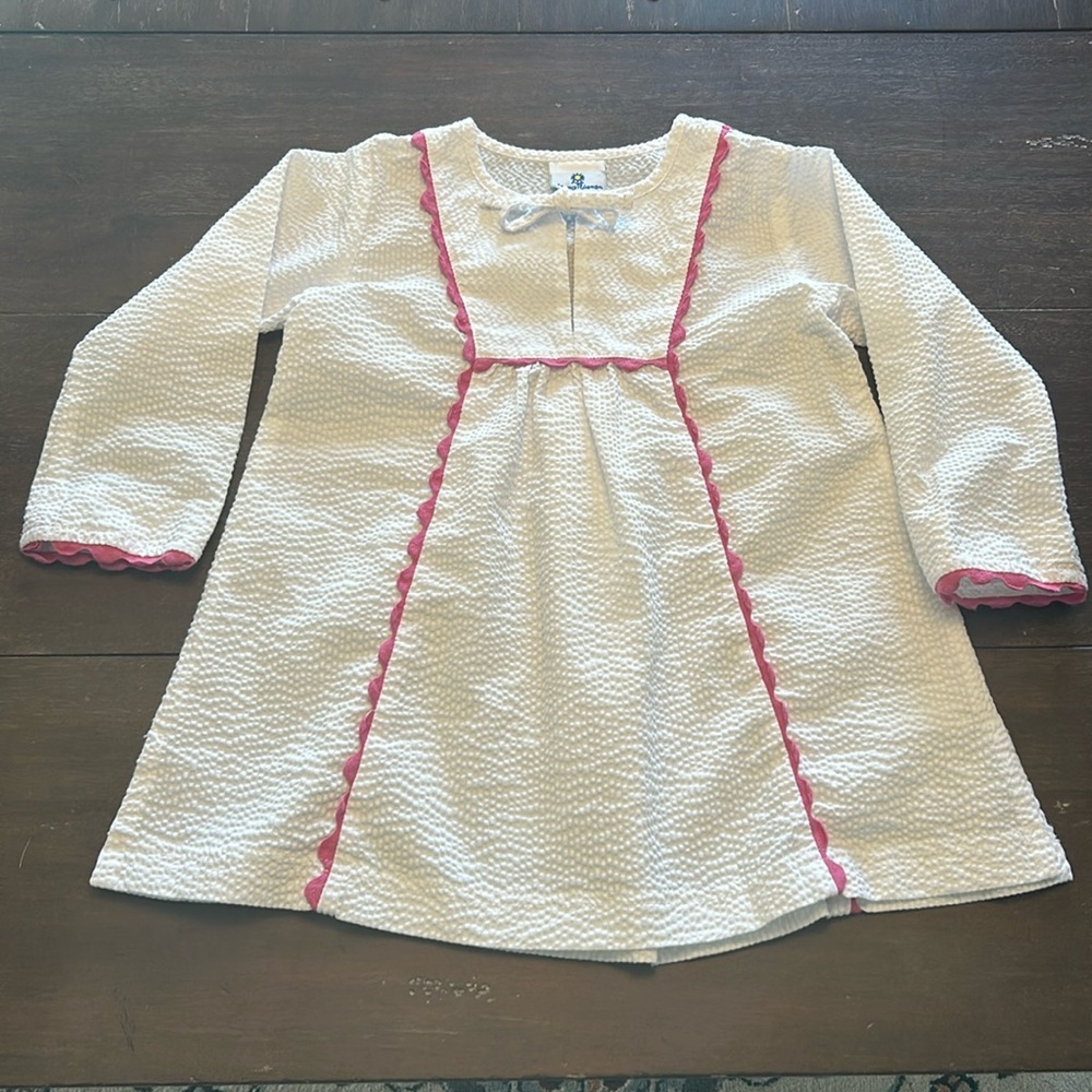 New Florence Eiseman White Cotton with Pink Trim Cover-Up